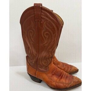 Tony Lama Wingtip Leather/Ostrich Cowboy Women’s Boots Size 8.5 Brown Tan 9036